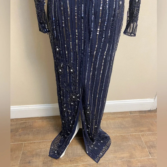 Mac Duggal sequin formal dress high neck illusion navy formal cocktail Sz 8 NWT - Picture 12 of 15